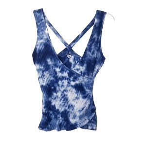 Redhaute Shirt Women Size Medium Blue White Gray Tie Dye Faux Wrap